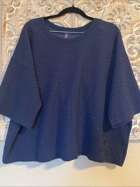 FP Movement by Free People Navy Boxy Textured Crew Sweatshirt